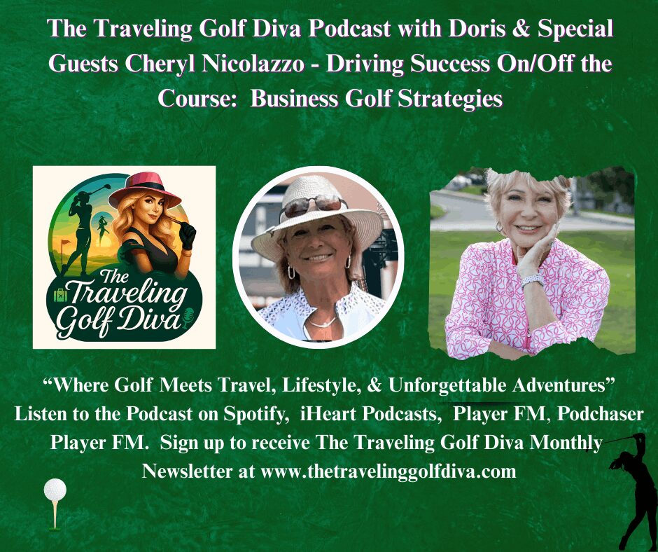Promotional banner for Traveling Golf Diva podcast